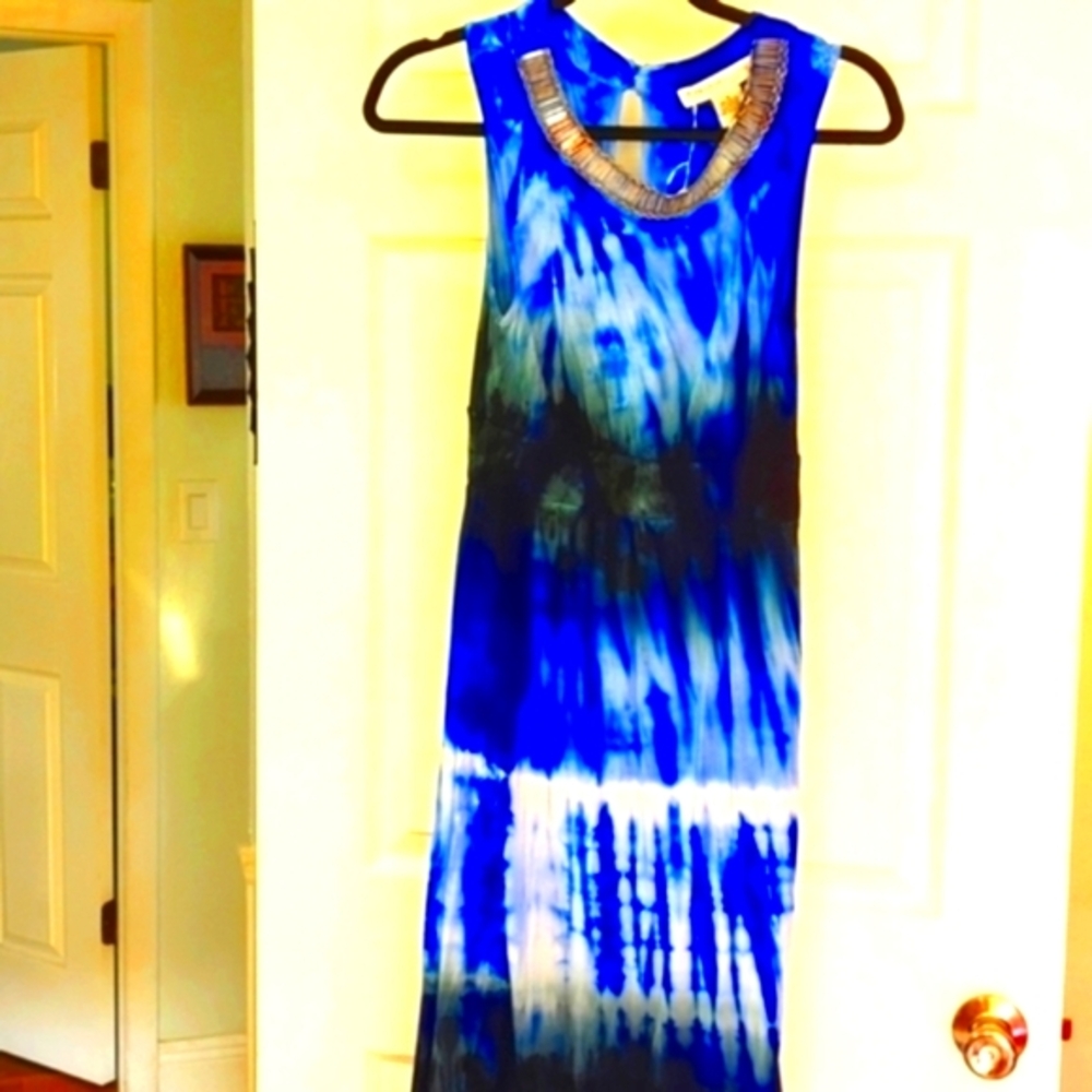 EUC White and Blue Tie Dye Women's Small Maxi Dress